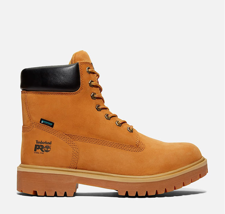 A yellow six inch work boot.