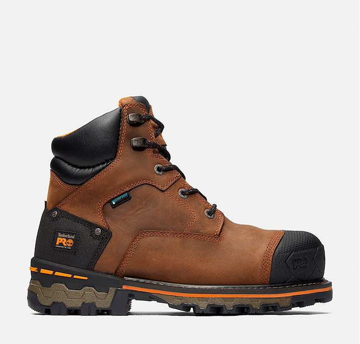 A brown six inch work boot.
