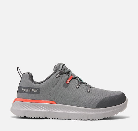 A grey work shoe.