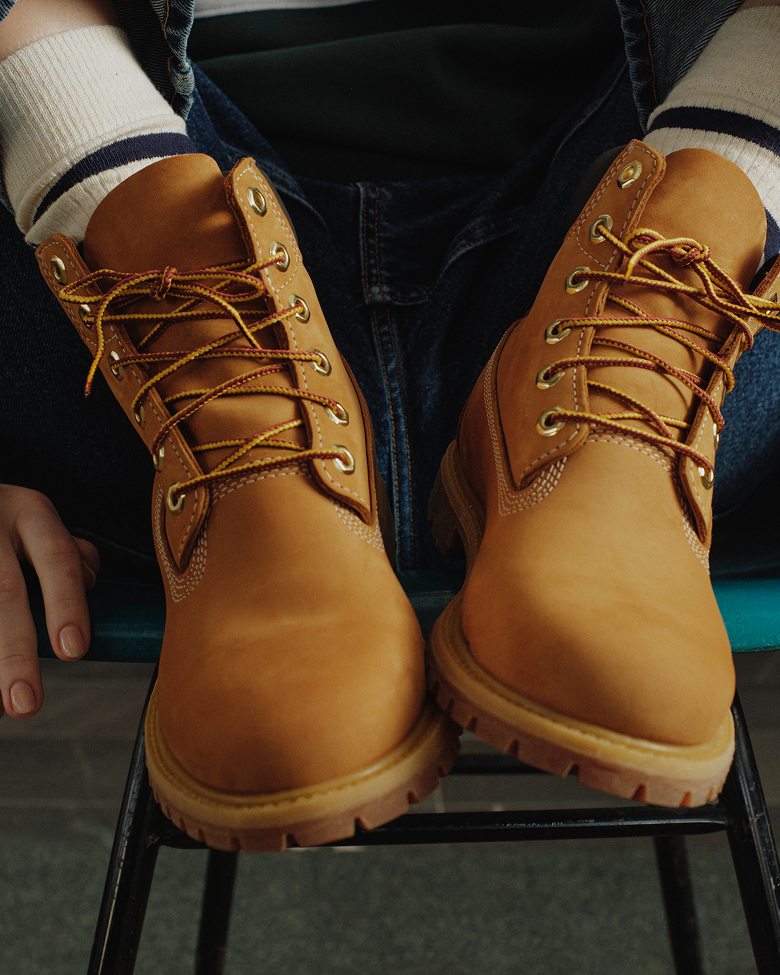 a pair of suede tan timberland boots
