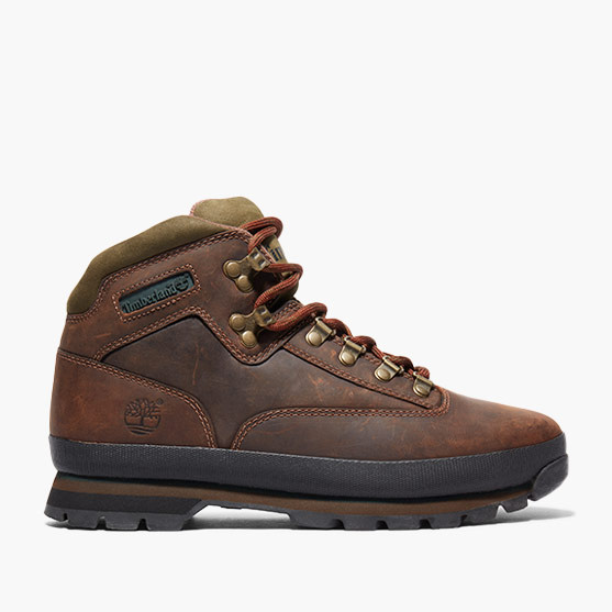 Brown leather Timberland® hiking boot.