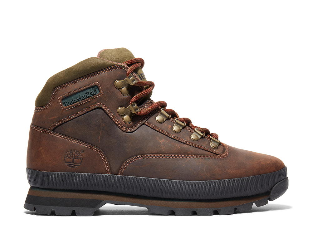Brown leather Timberland® hiking boot.