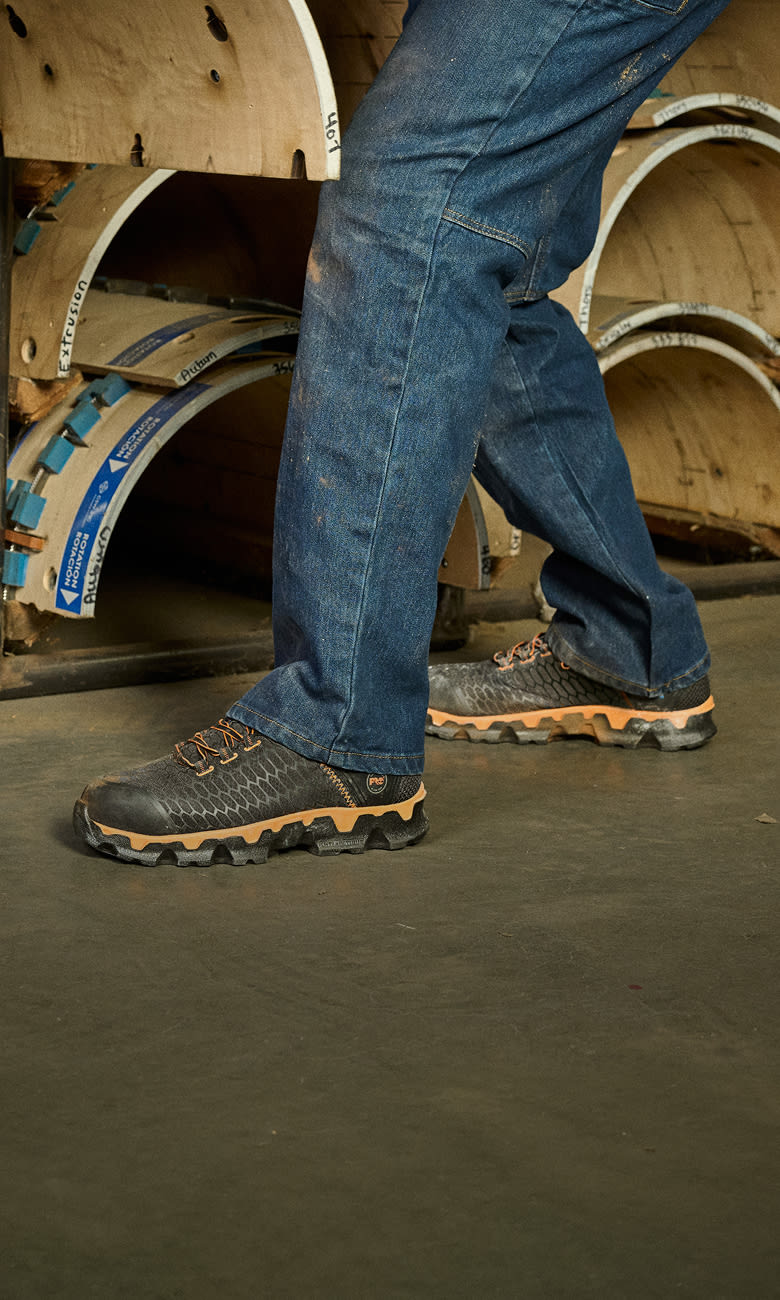worker walking around in timberland work
