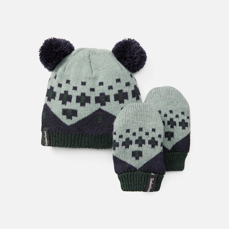 Детские головные уборы Timberland Fairisle Hat & Mitten Set, цвет: Серебряный синий