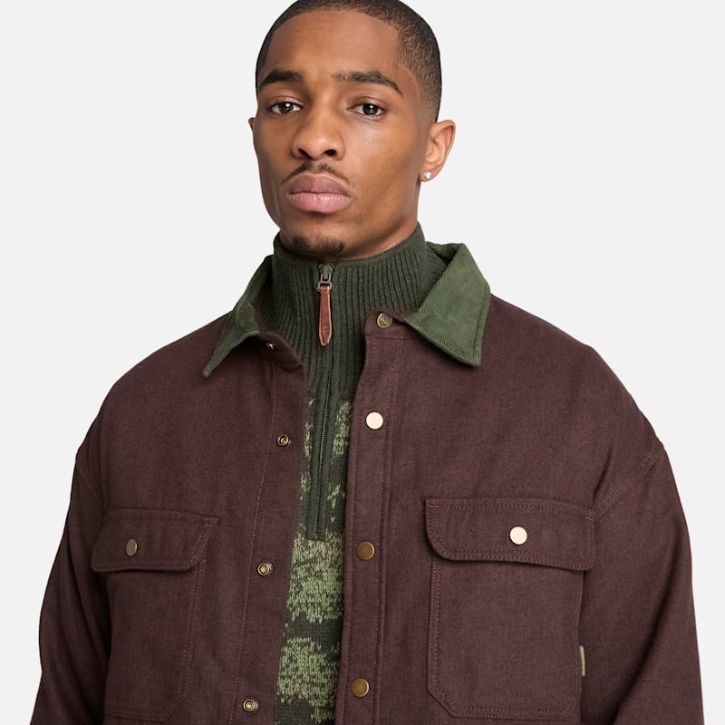Мужская рубашка Timberland Herringbone Overshirt, цвет: Кофейный коричневый — фото 4