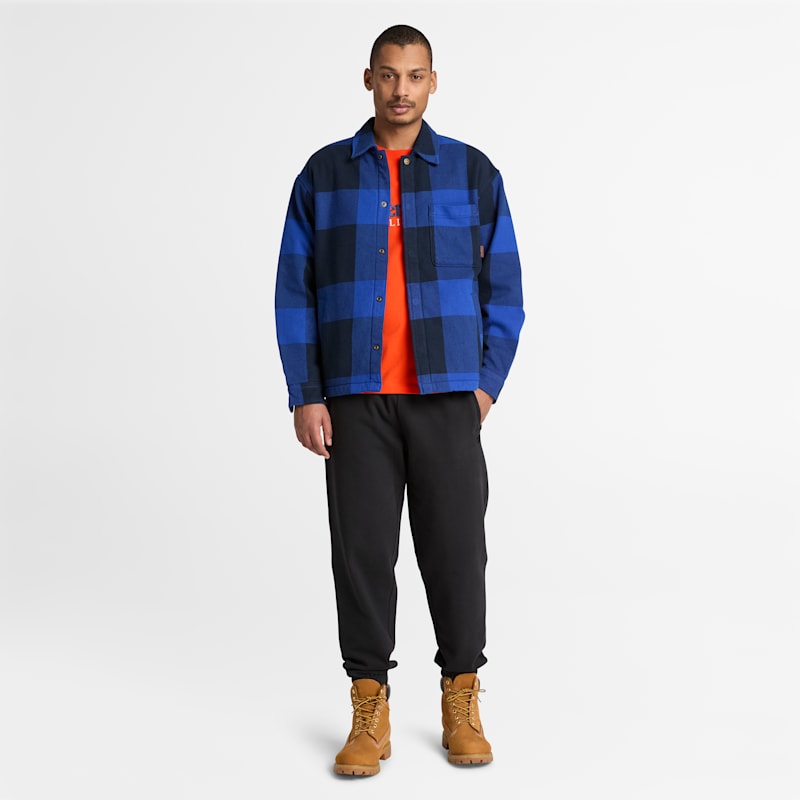 Мужская рубашка Timberland Fleece-Lined Checkered Overshirt, цвет: Кобальтовый синий — фото 3