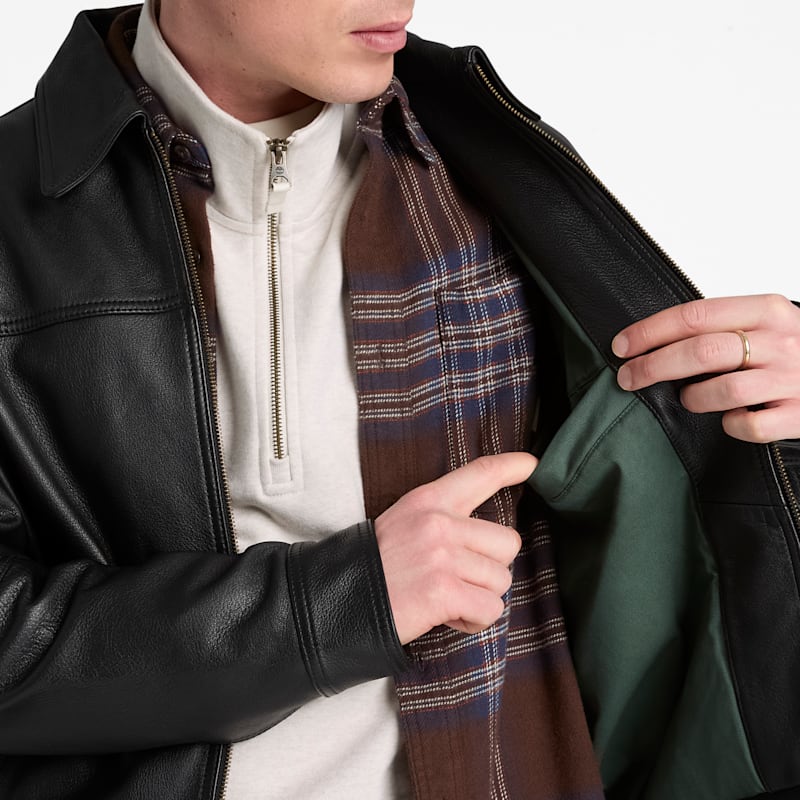 Мужская куртка Timberland Stratham Leather Bomber, цвет: Чёрный — фото 4