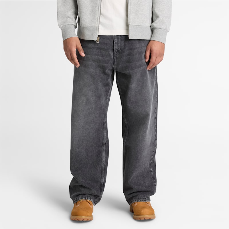 Мужские брюки Timberland Baggy Denim Pant, цвет: Чёрный тёмно-зелёный варёный — фото 2