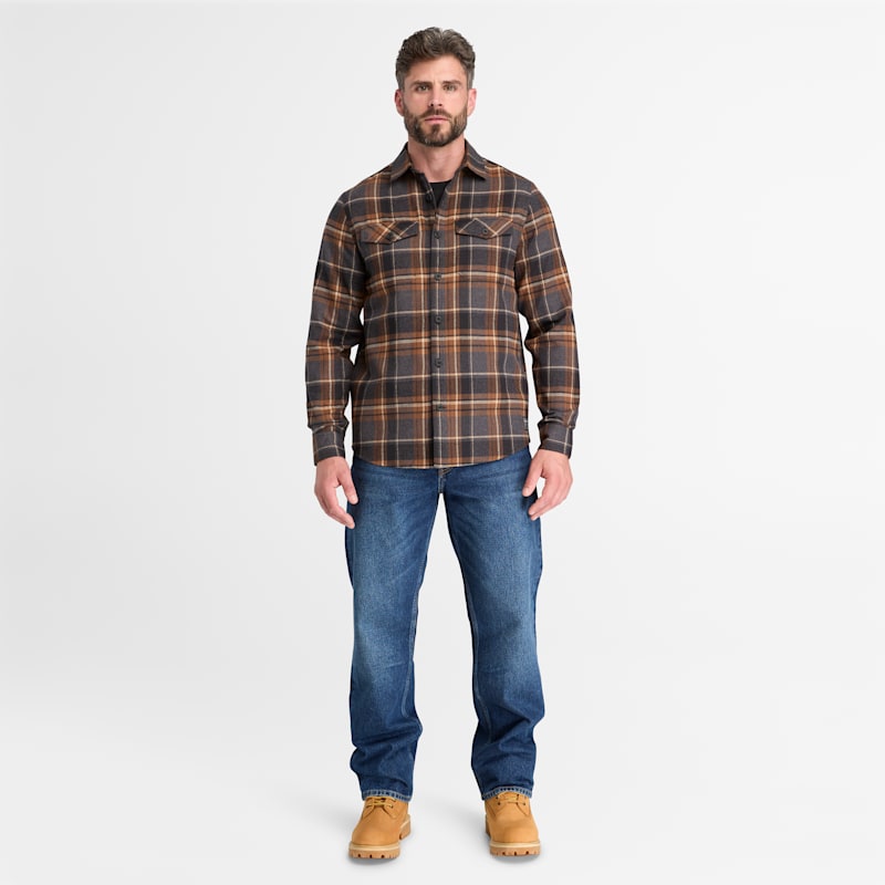 Мужская рубашка Timberland PRO Double Pocket Flannel, цвет: Blackbrown — фото 3