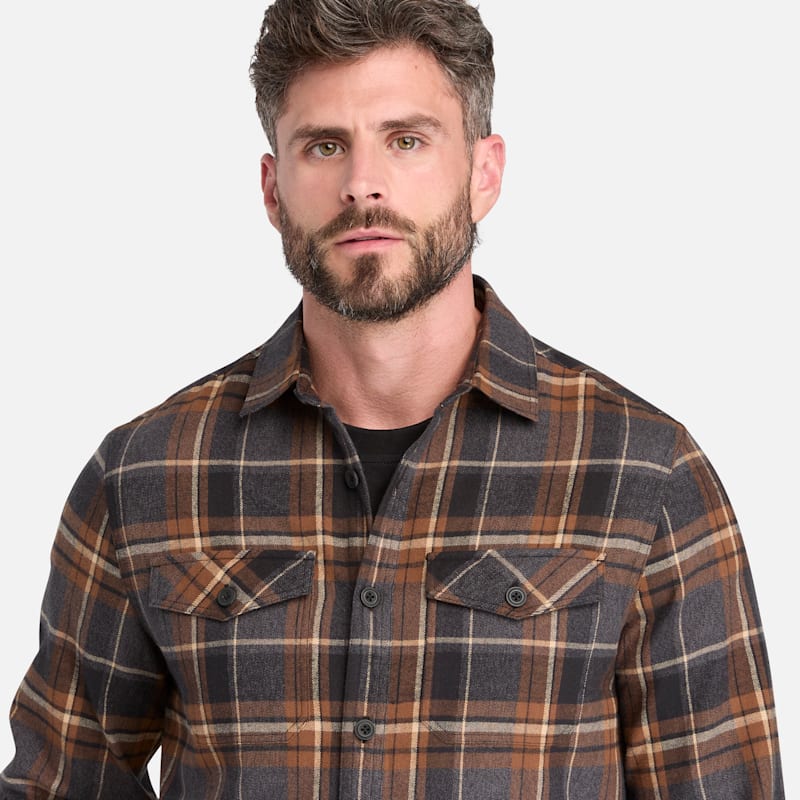 Мужская рубашка Timberland PRO Double Pocket Flannel, цвет: Blackbrown — фото 4