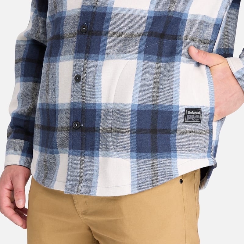 Мужская рубашка Timberland PRO Fleece-Bonded Flannel Overshirt, цвет: Синий — фото 4