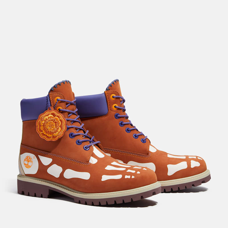 Мужские ботинки Timberland Día de Muertos 6-Inch Boot, цвет: Тёмный оранжевый нубуковый — фото 5