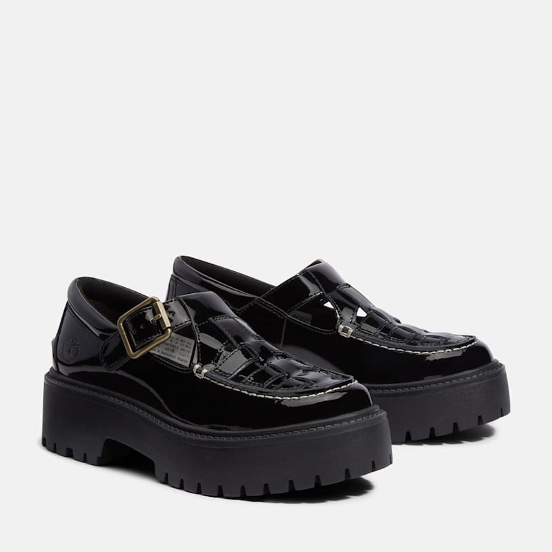 Женские кроссовки Timberland Women's Patent Leather Stone Street Platform Buckle Shoe — фото 4