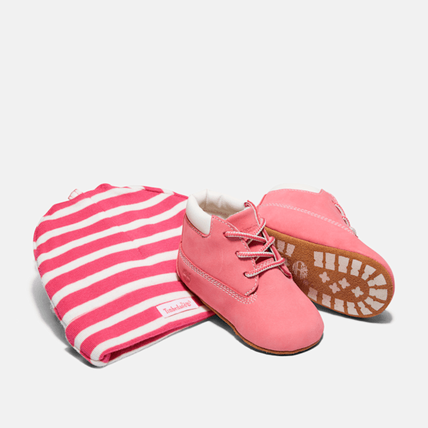 Infant Crib Bootie with Hat Set in Pink Timberland US