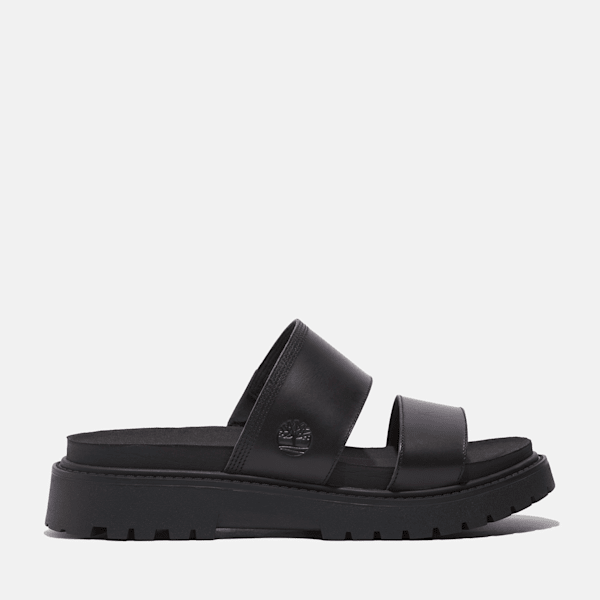 ロゴ【Timberland】Clairemont Way レザー スライド サンダル 黒 Womens-Clairemont-Way-Slide-