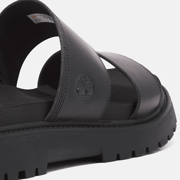 ロゴ【Timberland】Clairemont Way レザー スライド サンダル 黒 Women's Clairemont Way Slide Sandal
