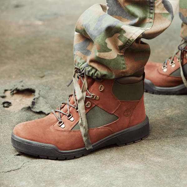 Brown and green timberland boots best sale