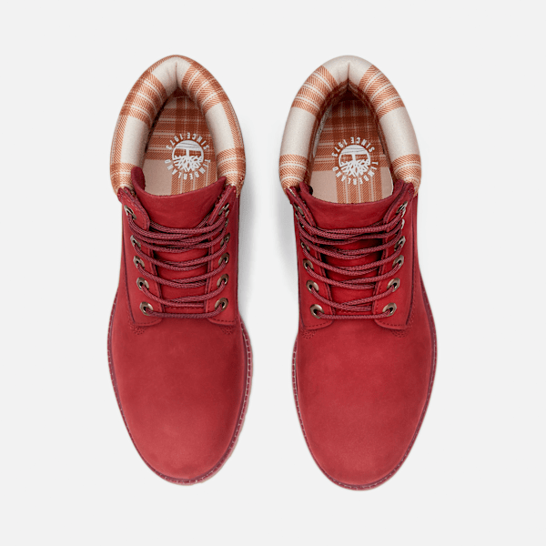 Red checkered timberlands on sale