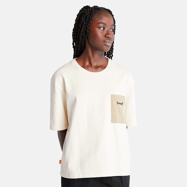 ■Timberland■ AF QUICKDRY Short Sleeve T-shirt White TB0A6A Women's Short-Sleeve Mixed-Media T-Shirt