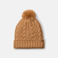 Gorro de punto trenzado con pompón para mujer