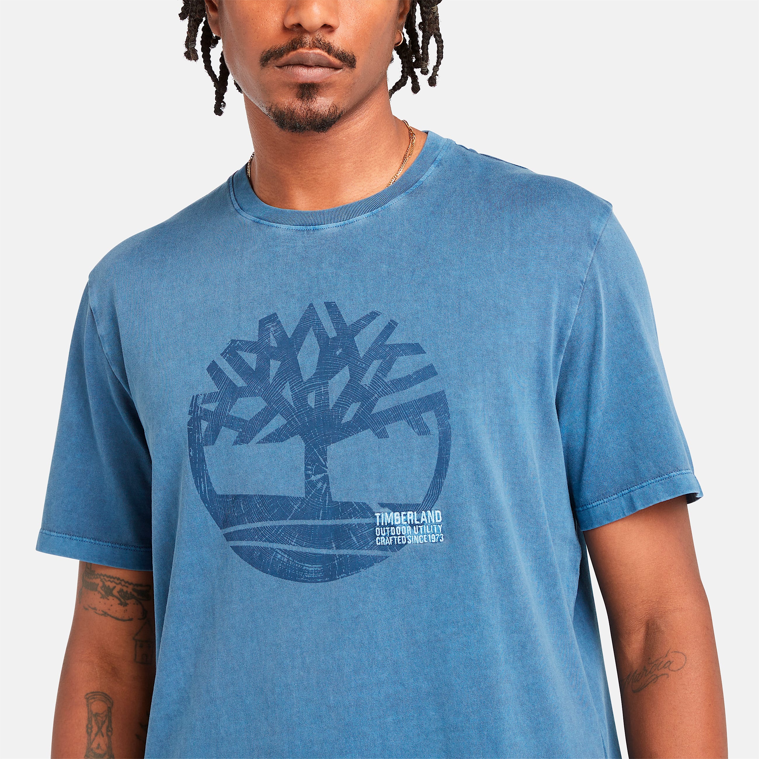 Mens Merrymack River Garment Dye Logo Graphic TShirt TBL Dark Denim ALT2