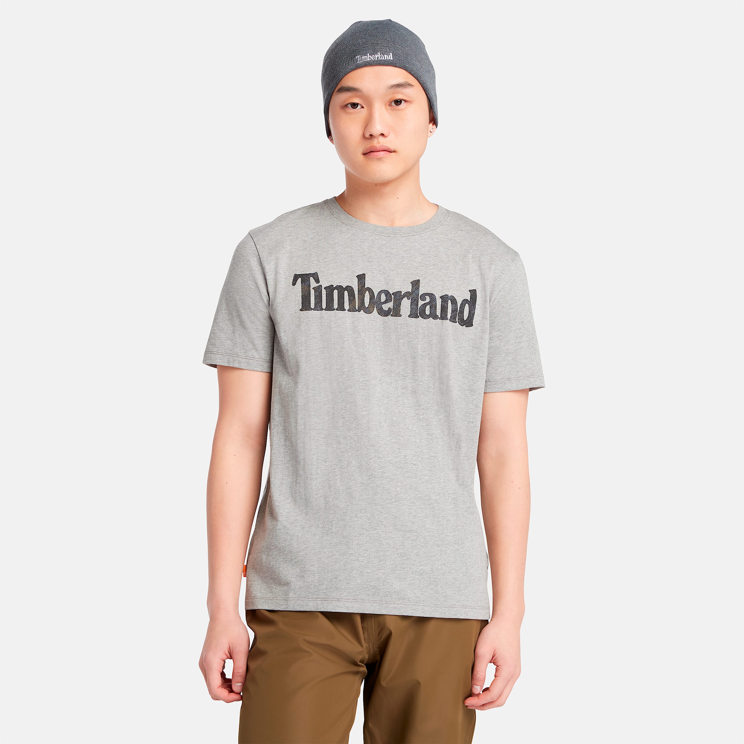 Mens Short Sleeve Seasonal Camo Linear Logo TShirt TBL Medium Grey Heather HERO