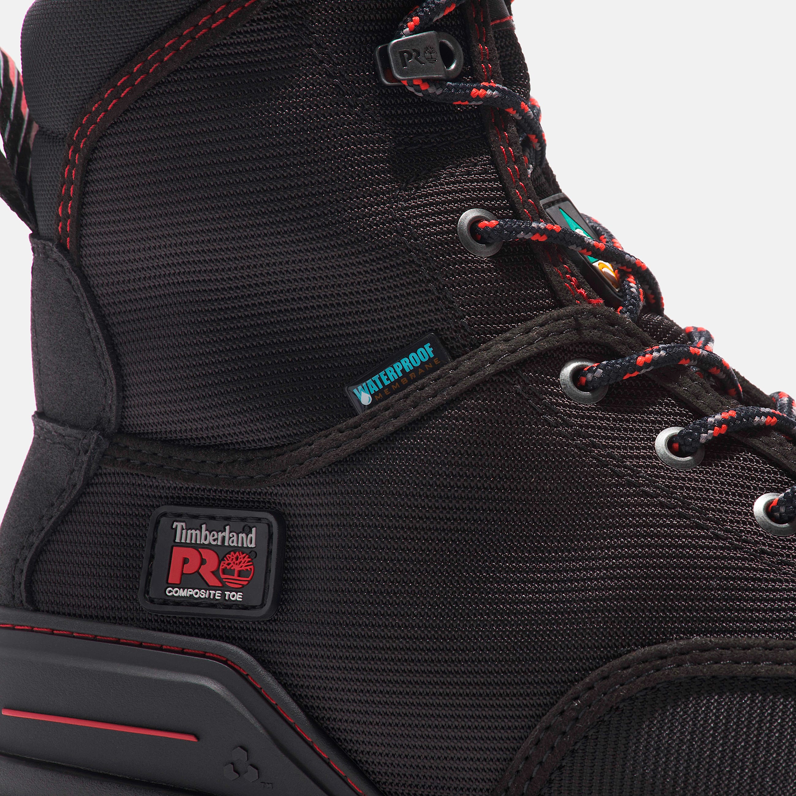 Mens Timberland PRO Magnitude 8 Waterproof CompToe Work Boot TBL BlackBlack Red ALT7