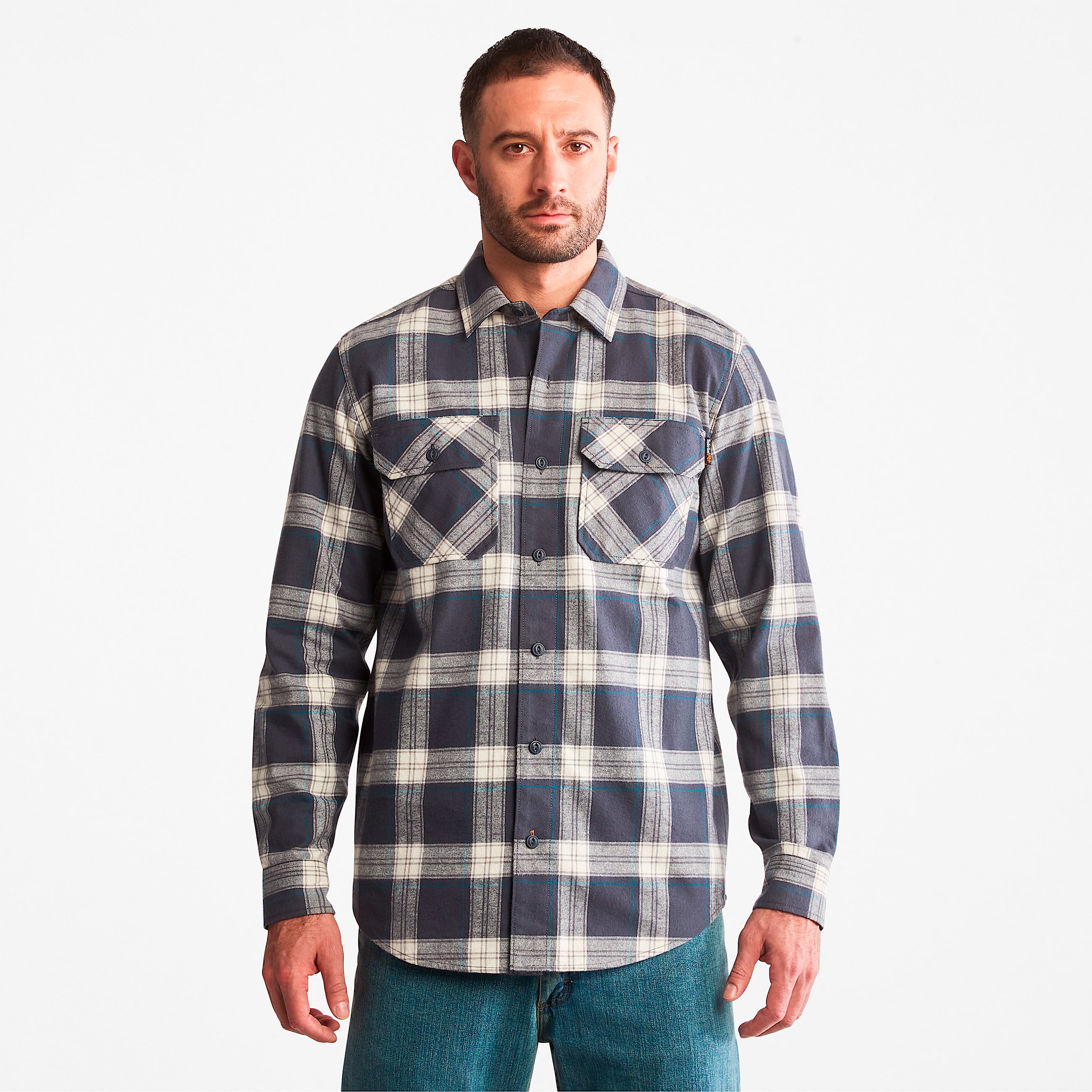 Mens Woodfort Heavyweight Flannel Work Shirt TBL India Ink Plaid HERO