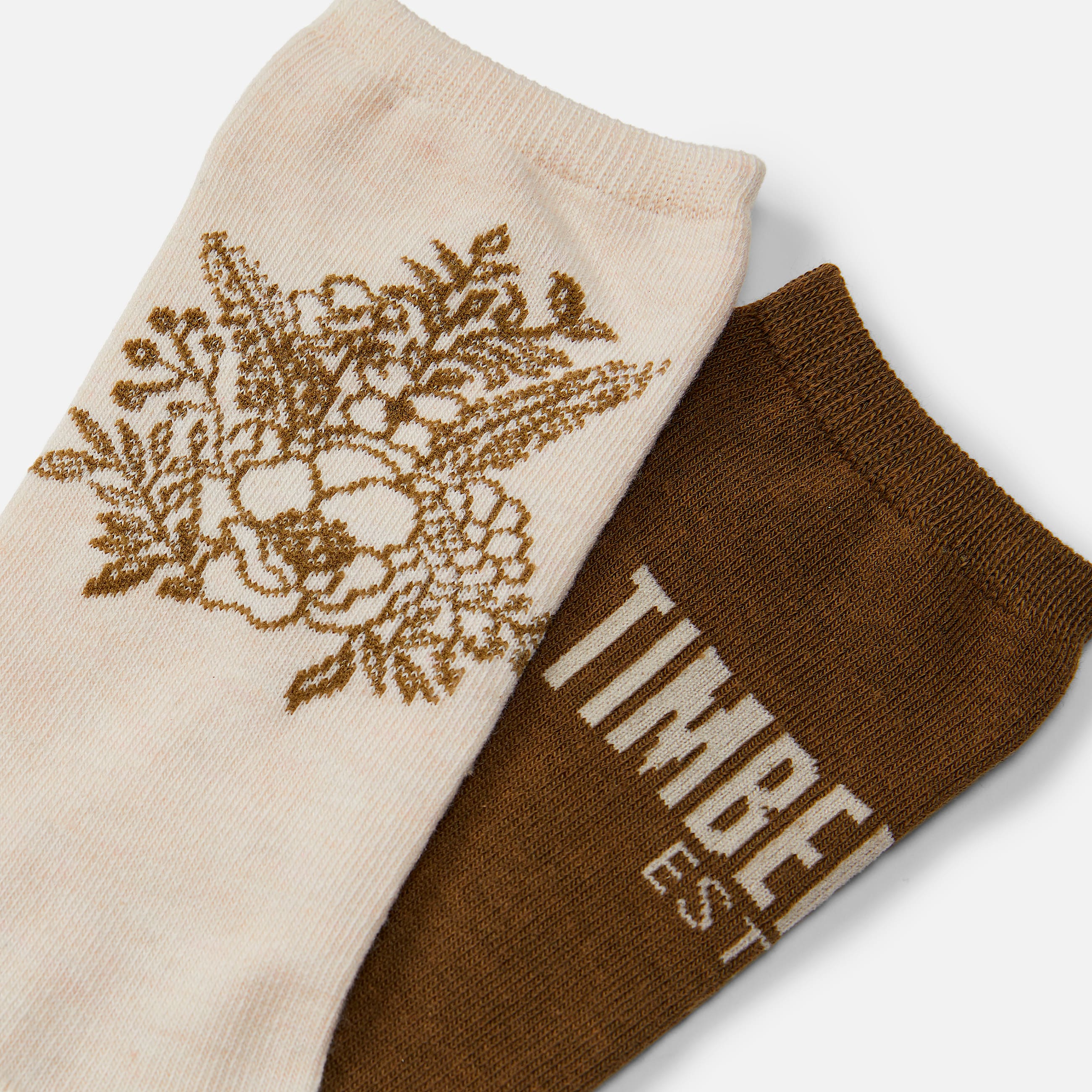 Womens 2Pack Timberland Floral Crew Sock TBL Oatmeal Heather ALT1