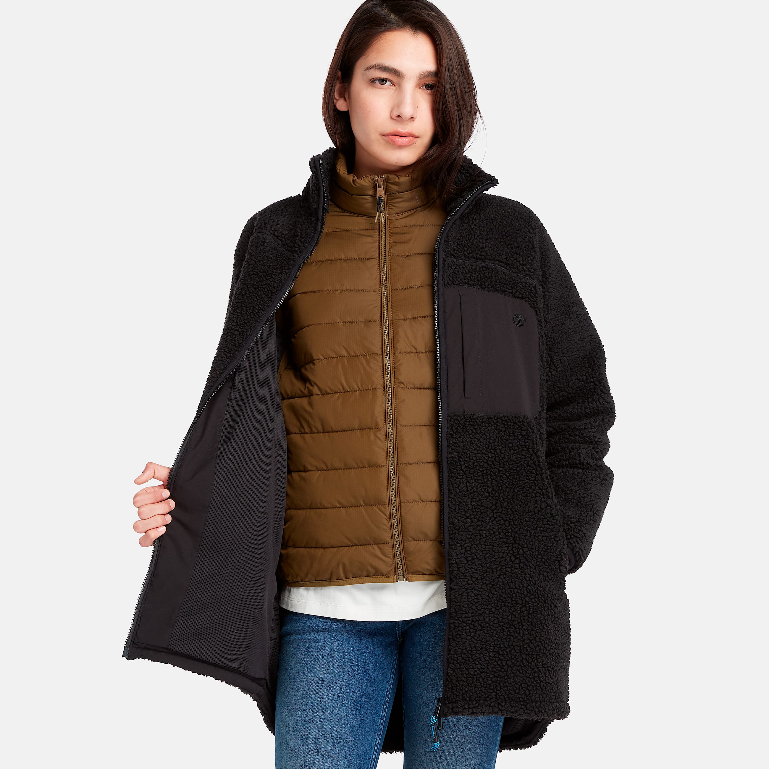 Chamarra larga para mujer Fleece Jacket TBL Negro ALT2