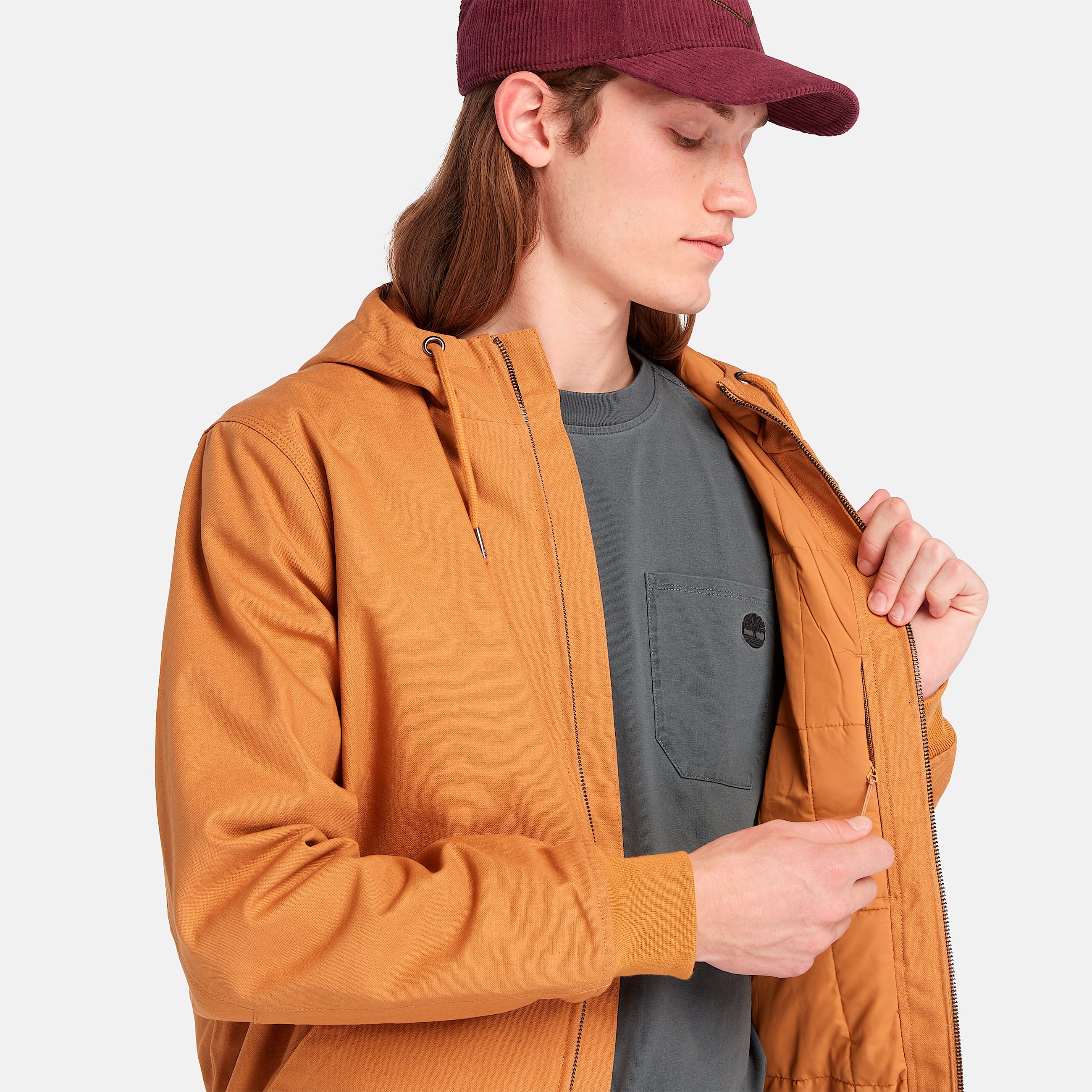 Mens Insulated Canvas Hooded Bomber Jacket TBL Wheat Boot ALT3