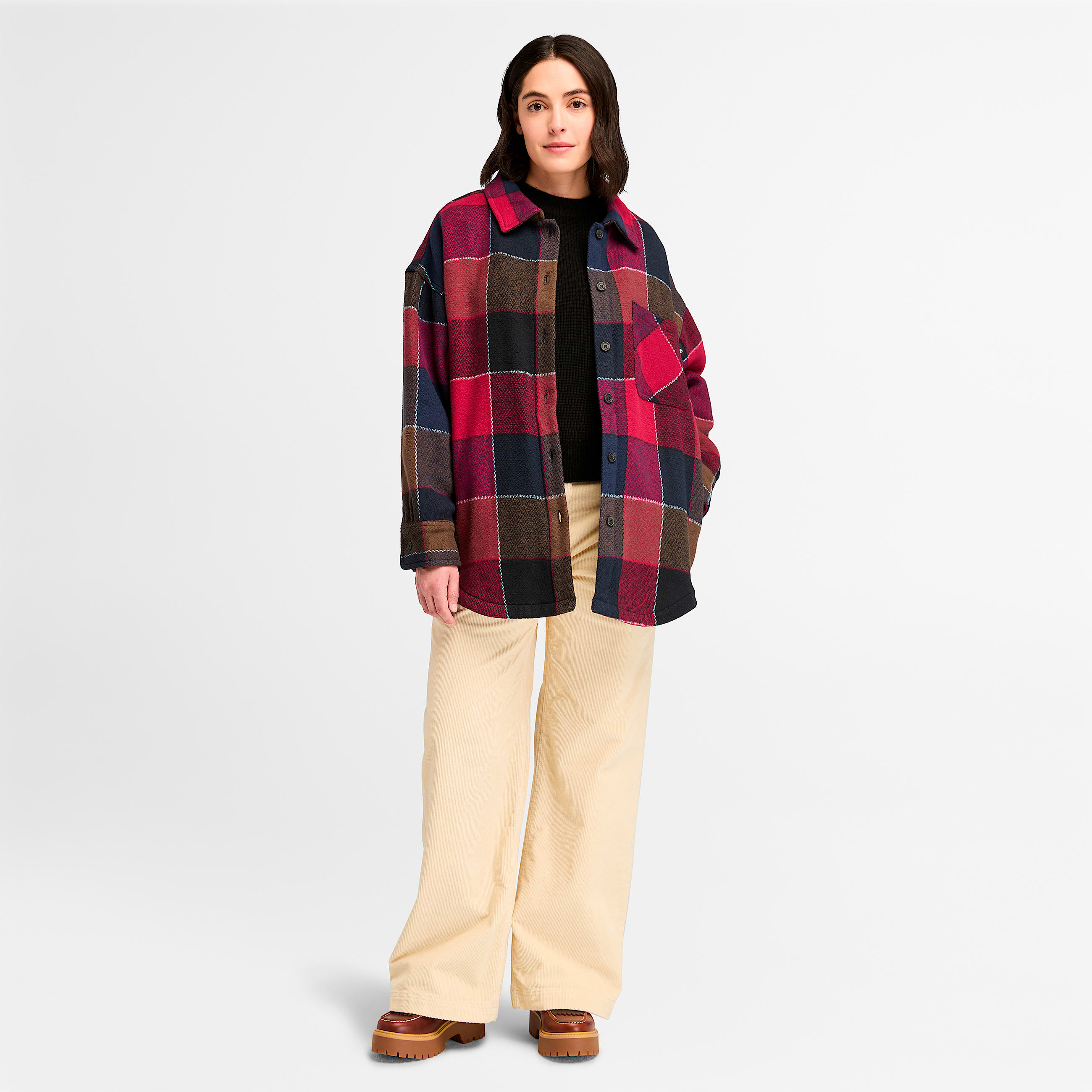 Womens Heavy Flannel Long Overshirt TBL Dark Navy ALT1