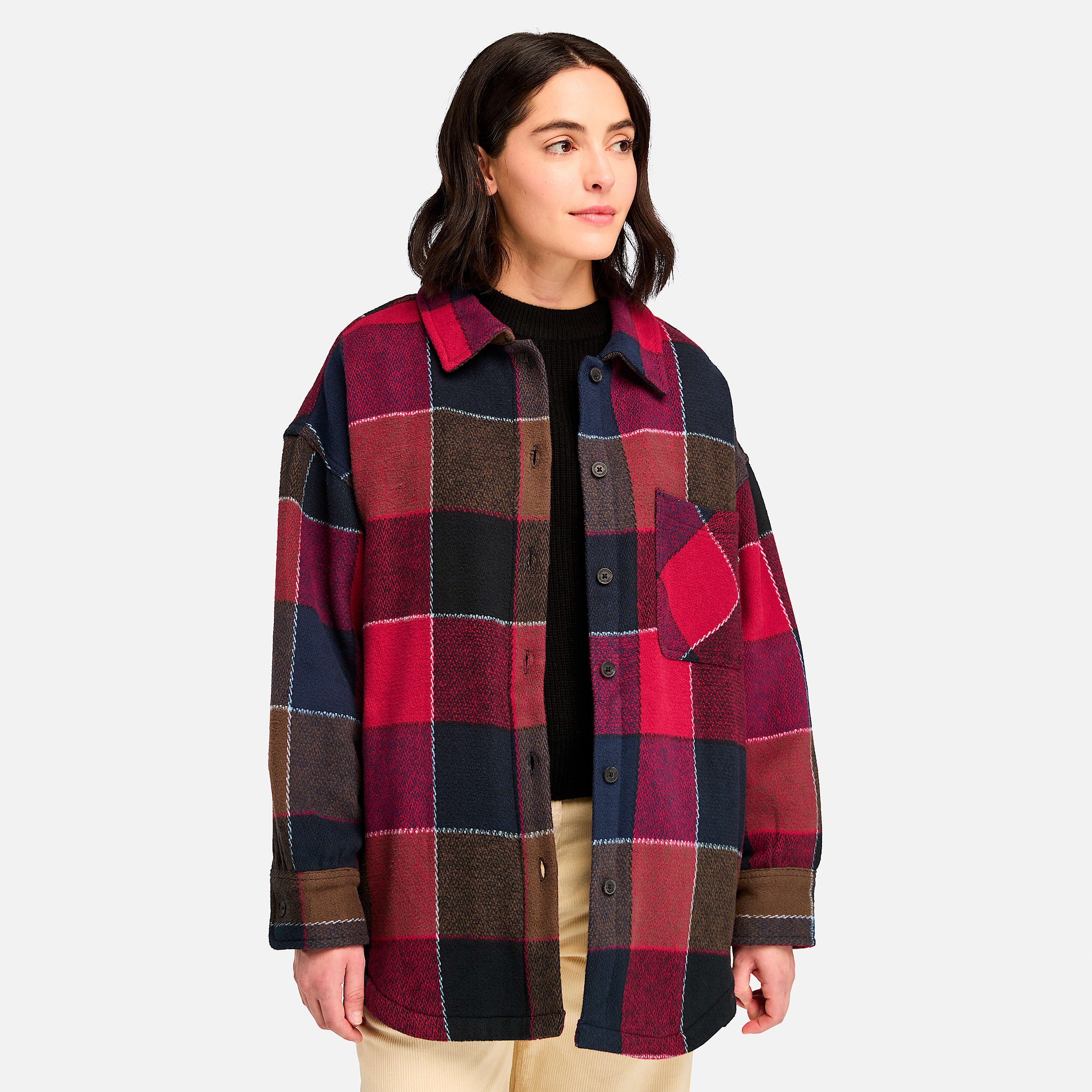 Womens Heavy Flannel Long Overshirt TBL Dark Navy HERO