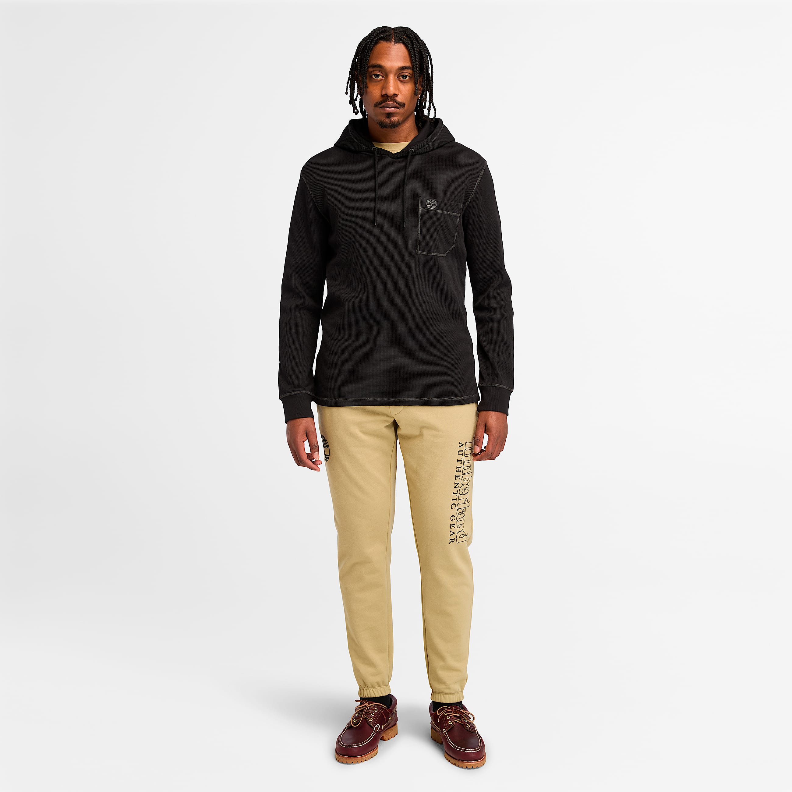 Mens Wharf River Waffle Hoodie TBL Black ALT1