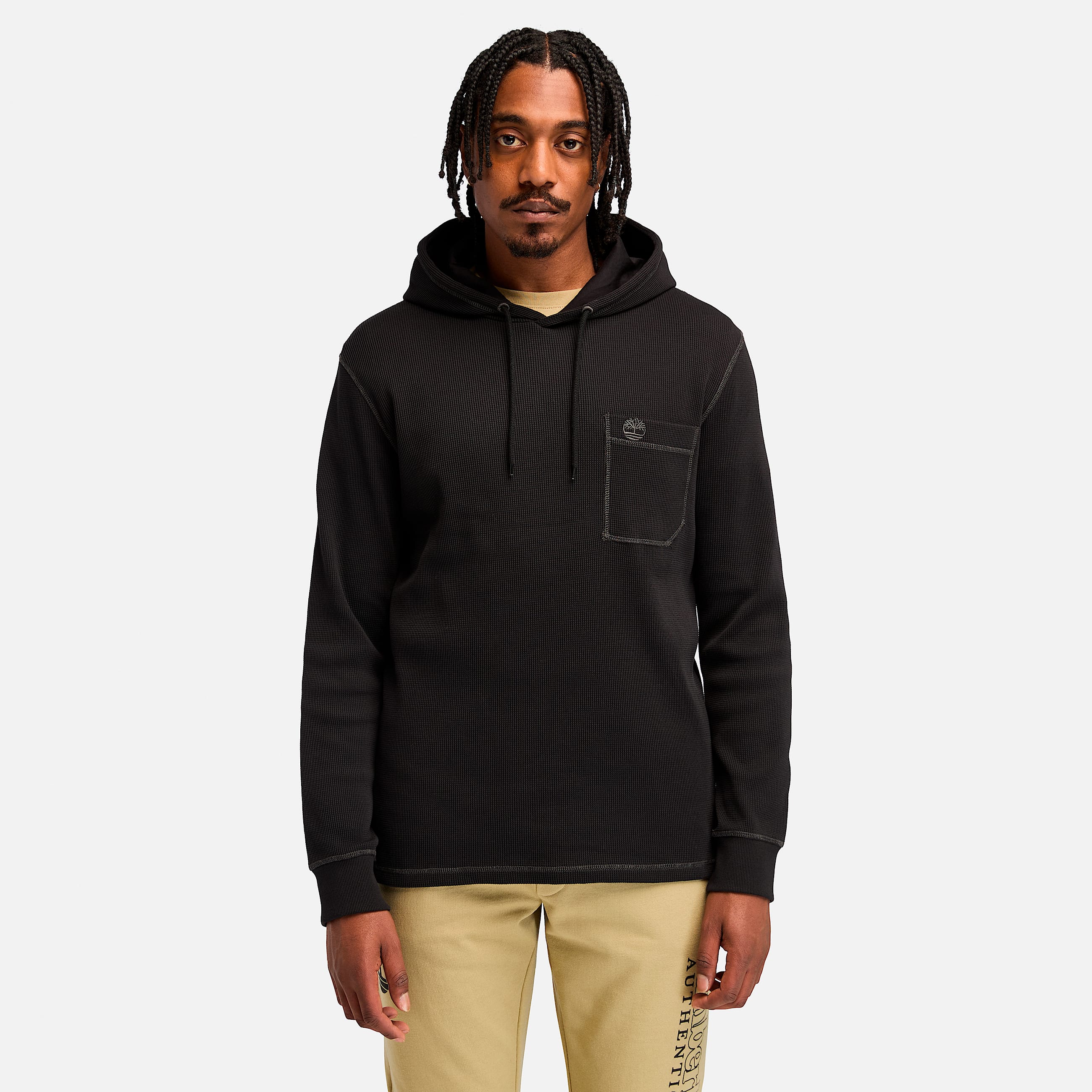 Mens Wharf River Waffle Hoodie TBL Black HERO