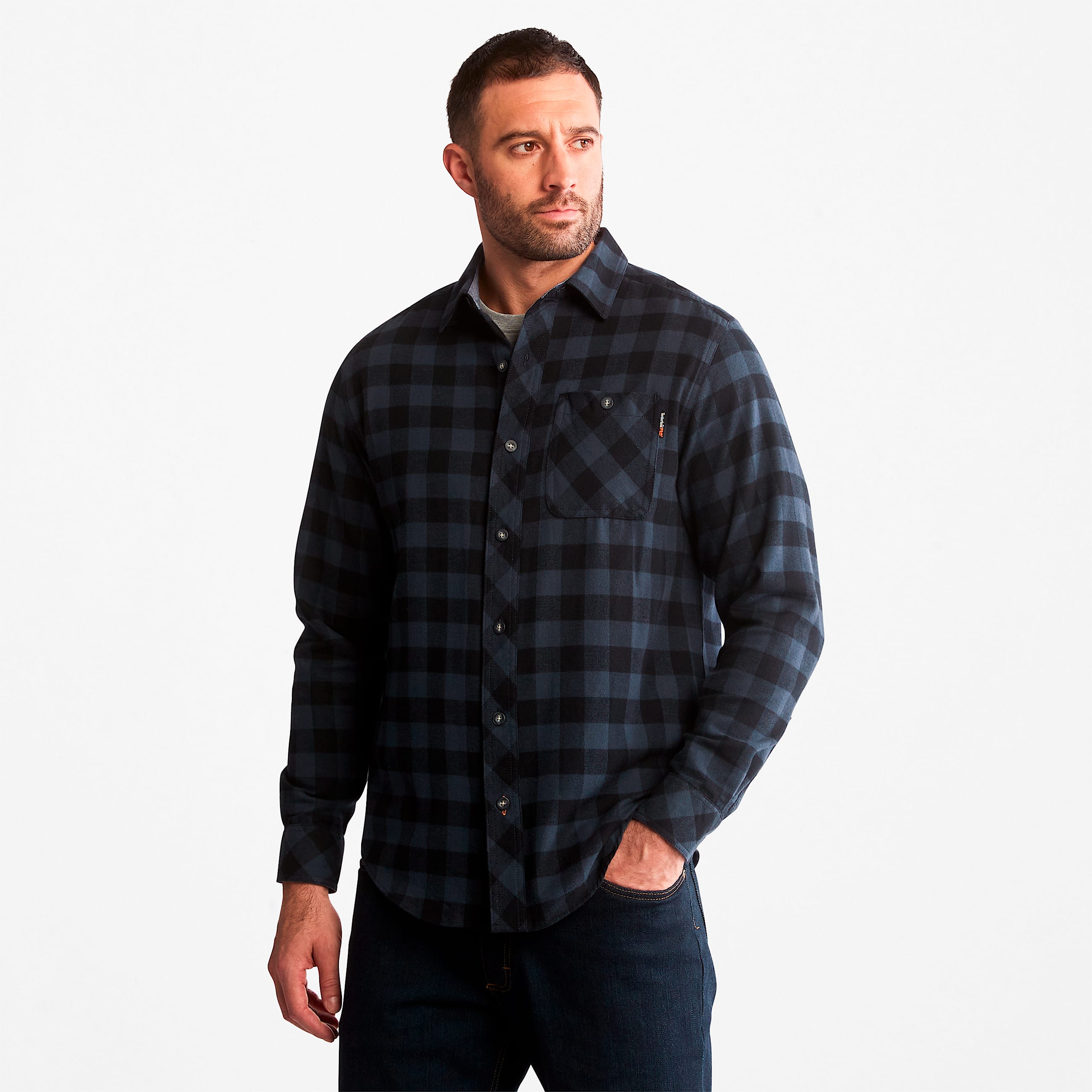Mens Woodfort Midweight Flannel Work Shirt TBL Navy Buffalo Check HERO