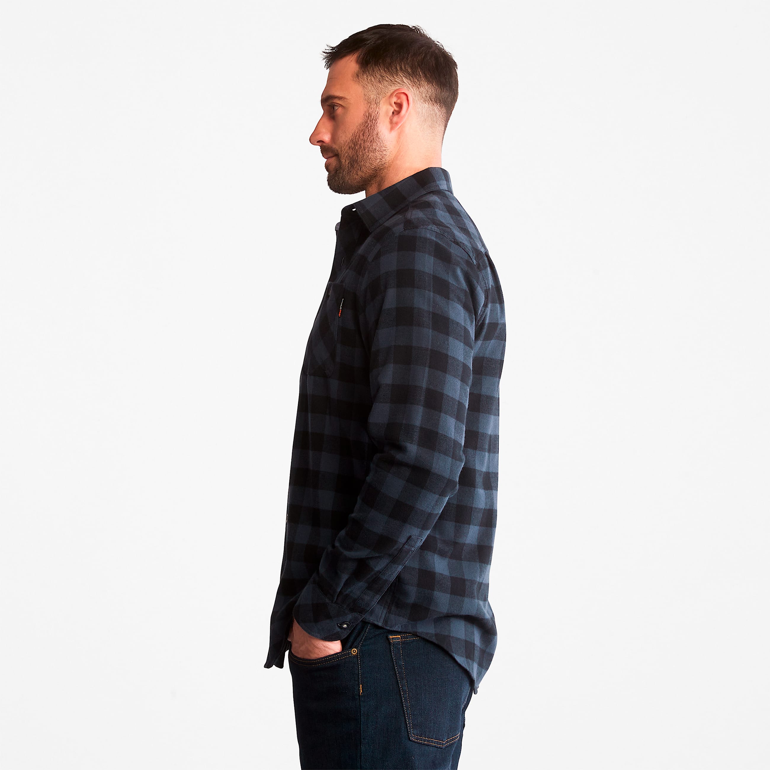 Mens Woodfort Midweight Flannel Work Shirt TBL Navy Buffalo Check ALT3
