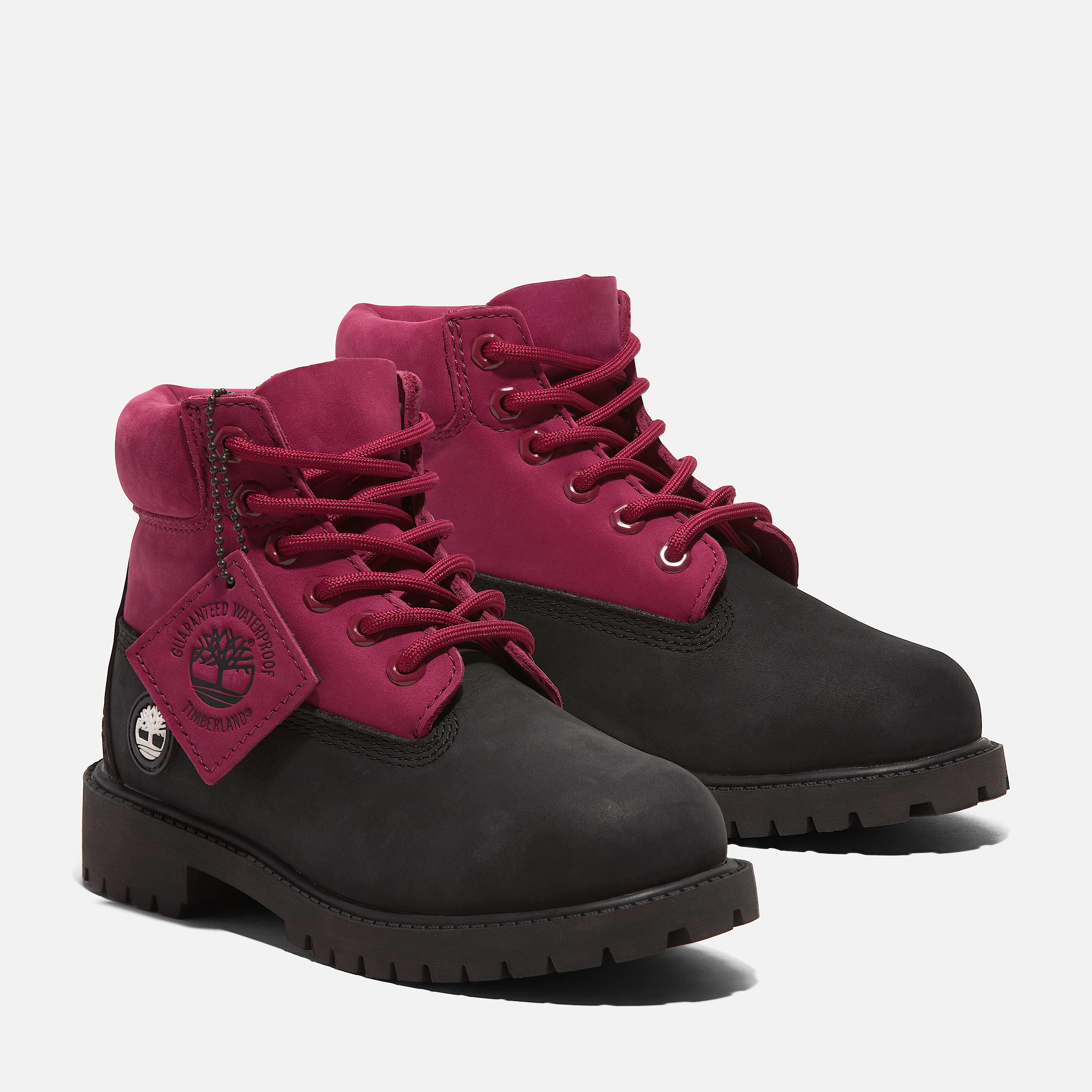 Youth Timberland Premium 6Inch LaceUp Waterproof Boot TBL Black Nubuck Pink ALT4