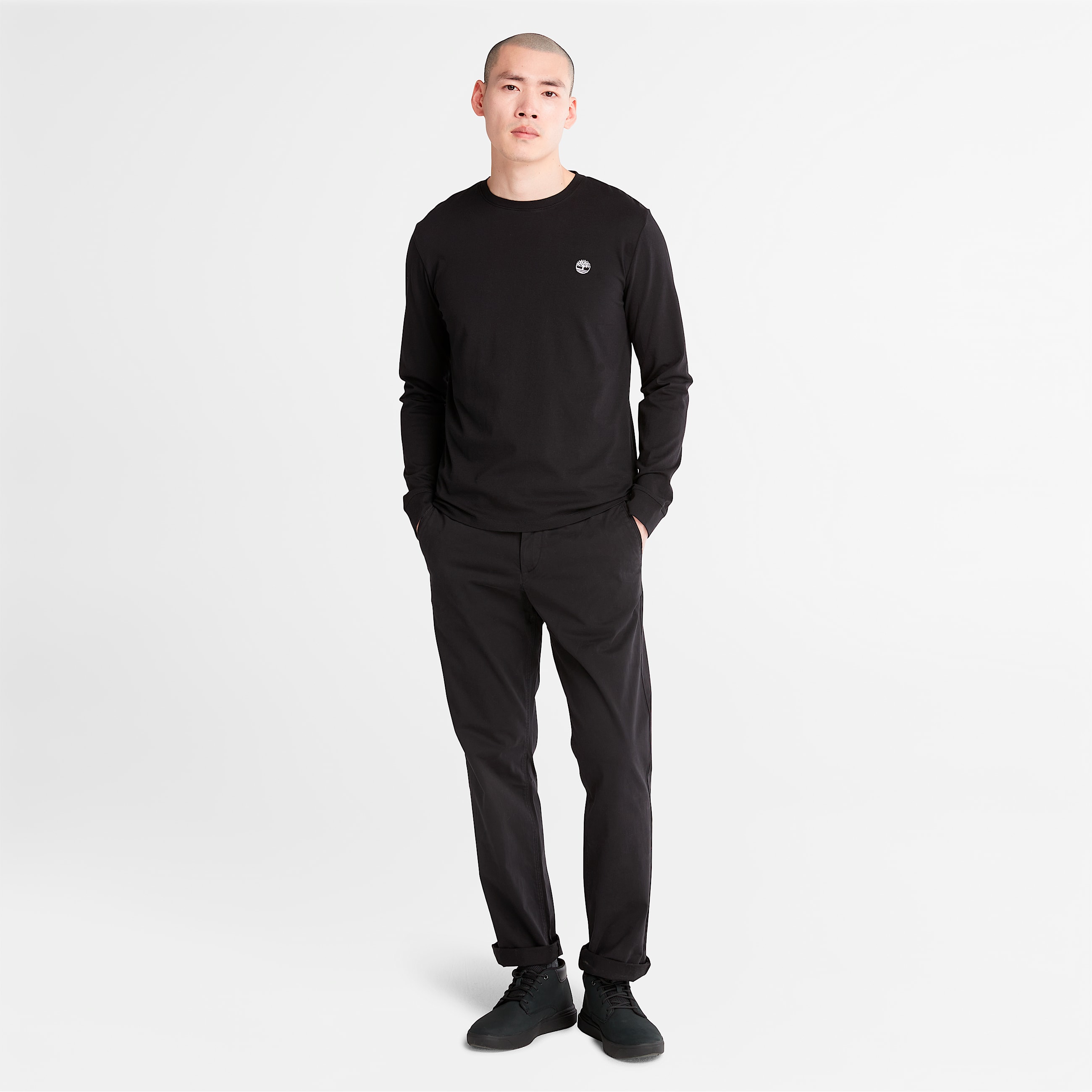 Mens Dunstan River Long Sleeve Slimfit Crew TShirt TBL Black ALT2