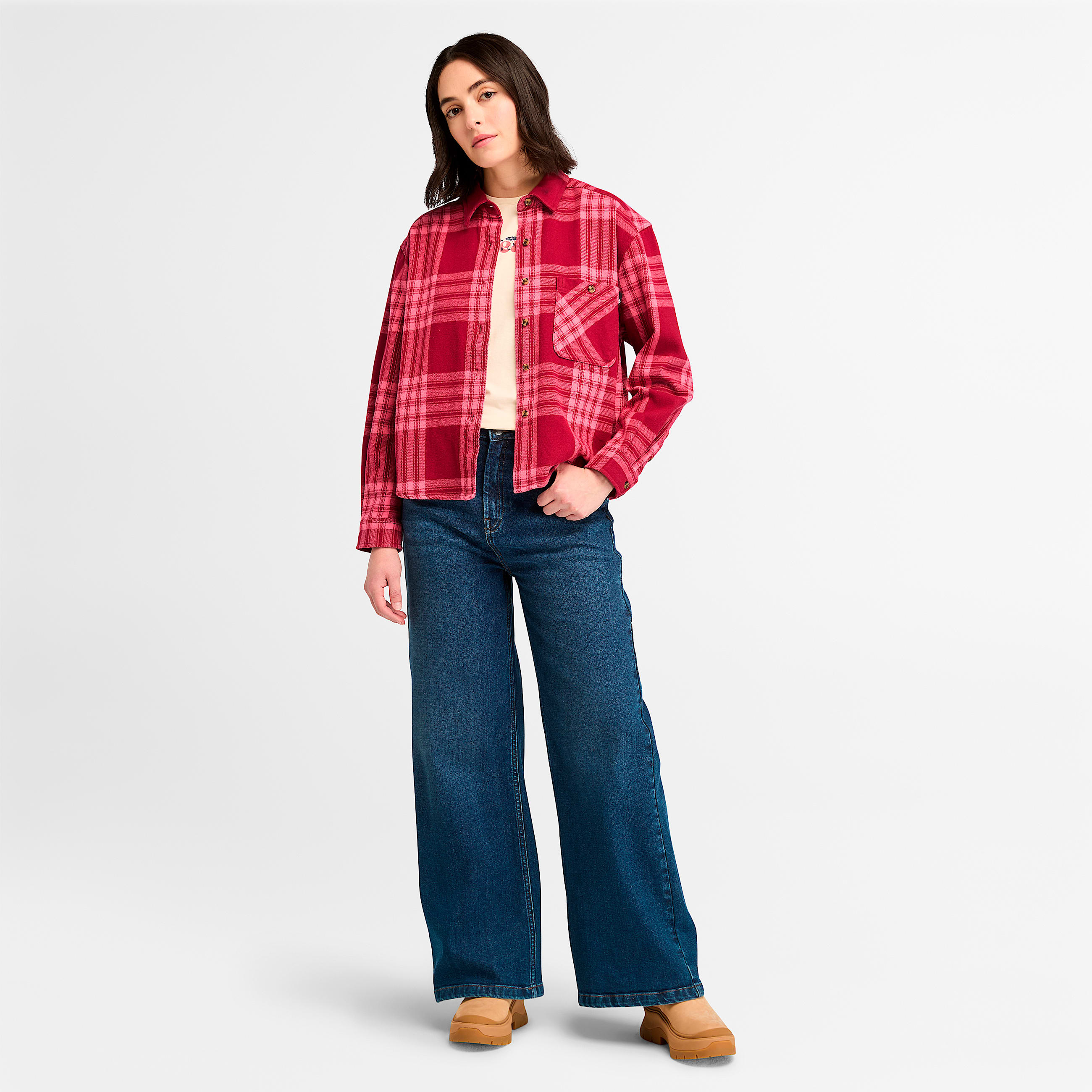 Womens Midweight Flannel Pocket Shirt TBL Beet Red ALT1