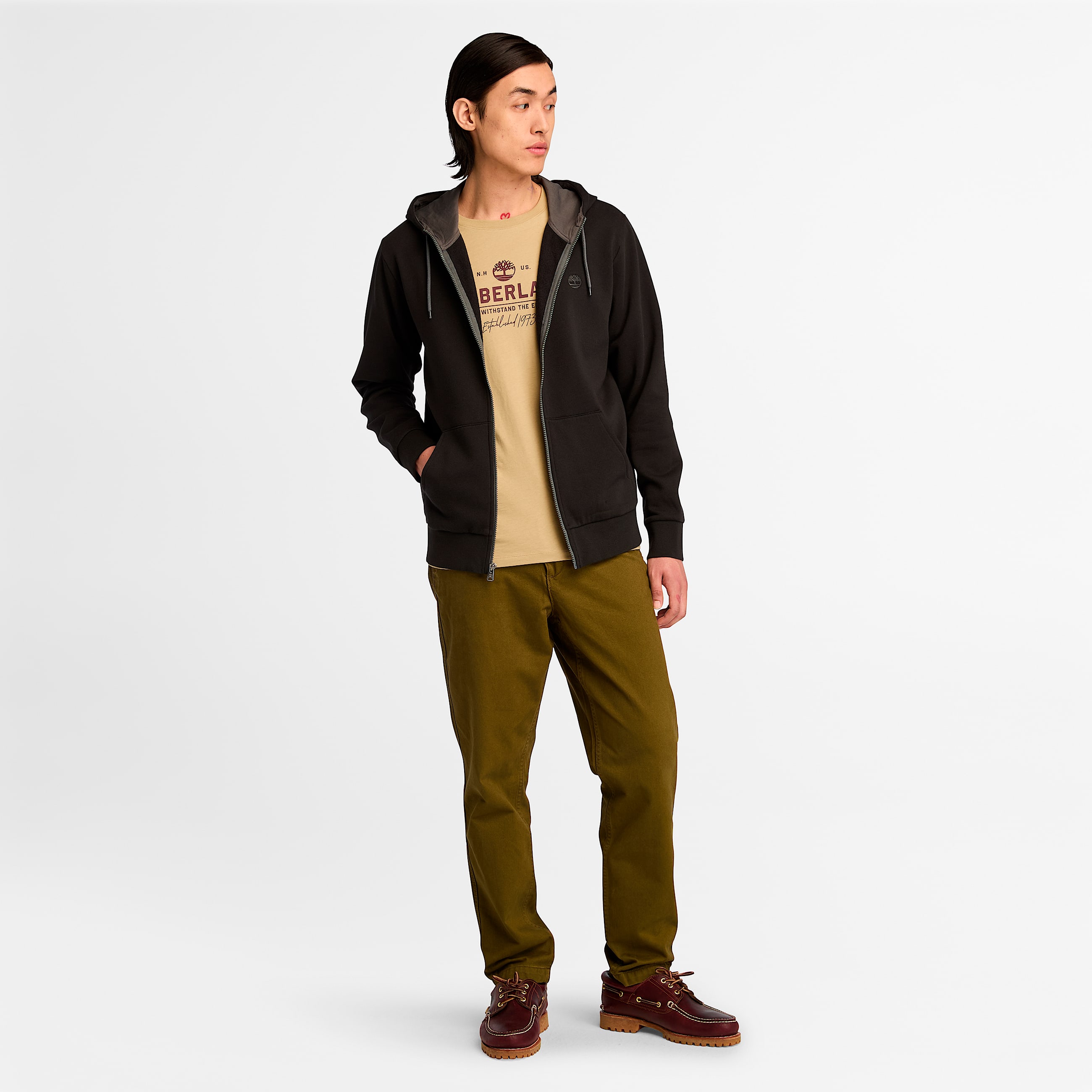 Mens Oyster River Brushed Back Zip Hoodie TBL Black ALT1