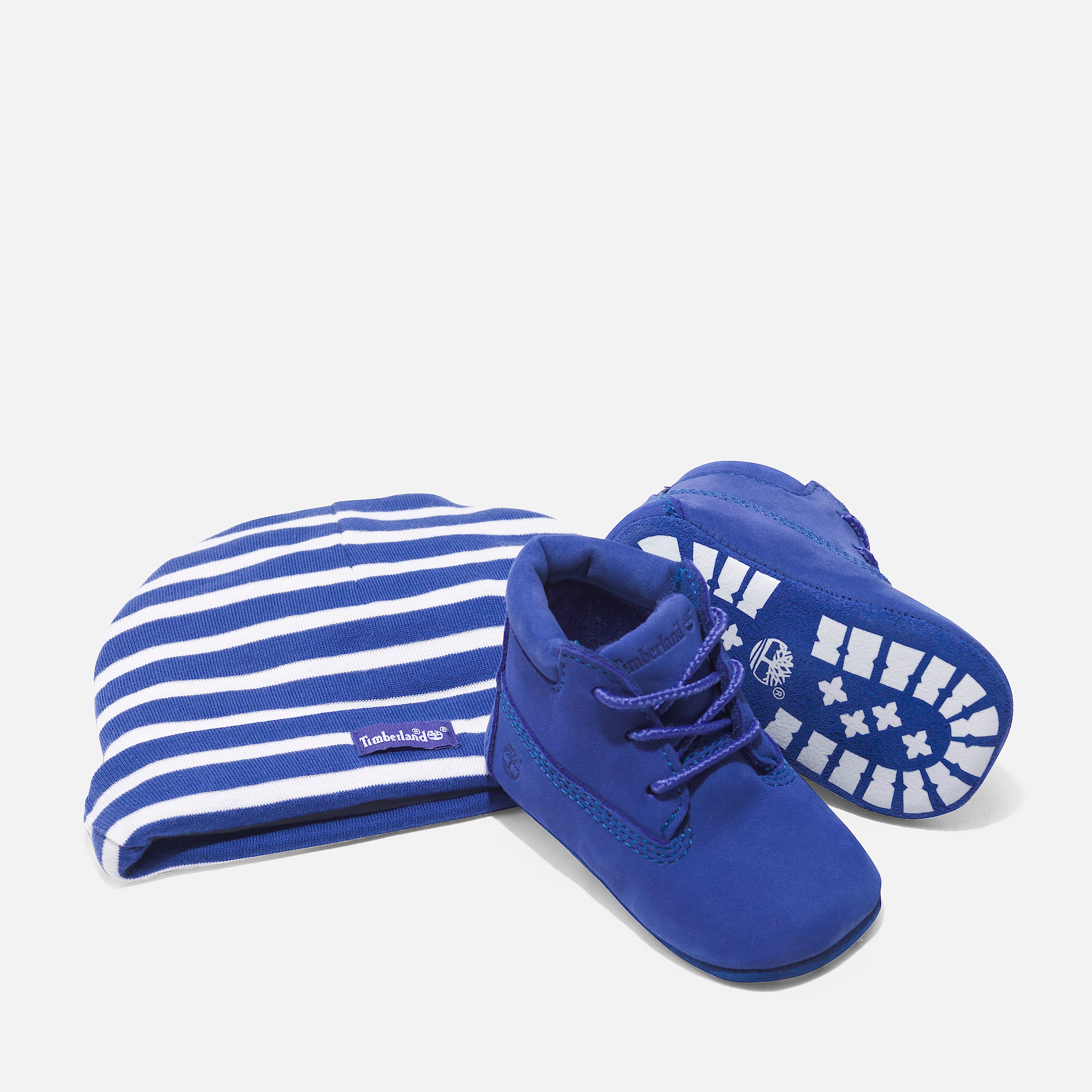 Infant Timberland 50th Edition Crib Bootie with Hat Set TBL Bright Blue Nubuck ALT7