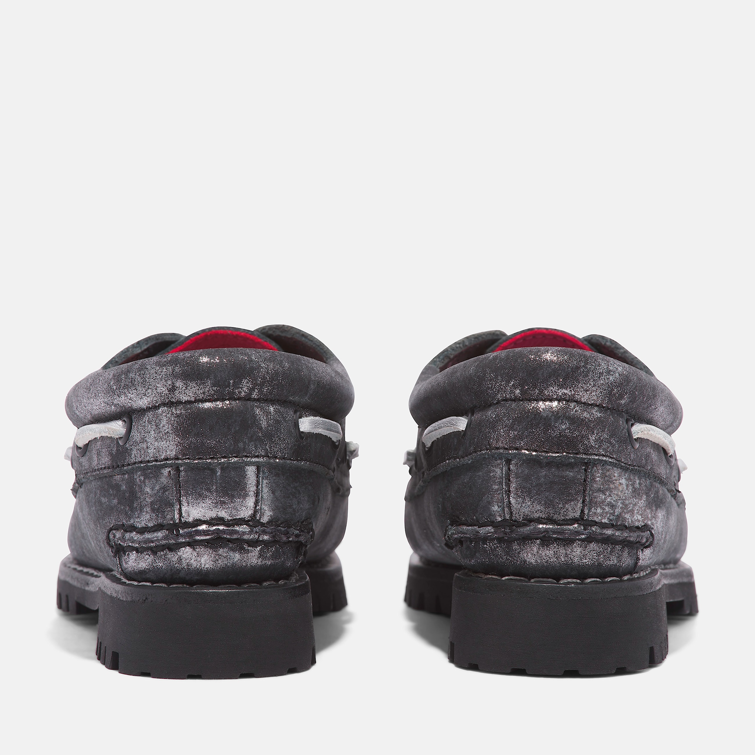 Womens Noreen 3Eye Lug Handsewn Boat Shoe TBL Black Metallic Leather ALT5