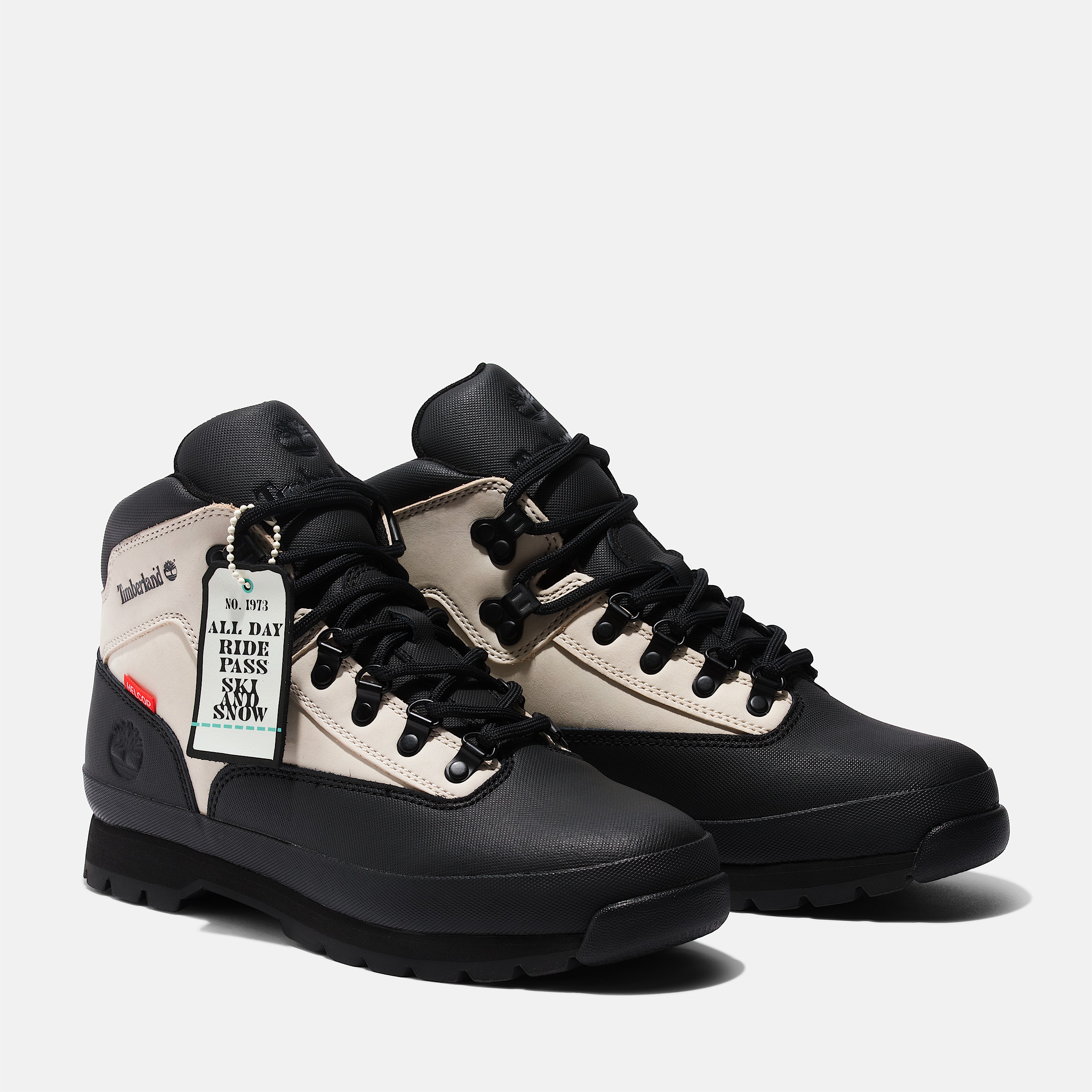 Mens Ski School Timberland Euro Hiker Leather Boot TBL Black Helcor LeatherWhite ALT4