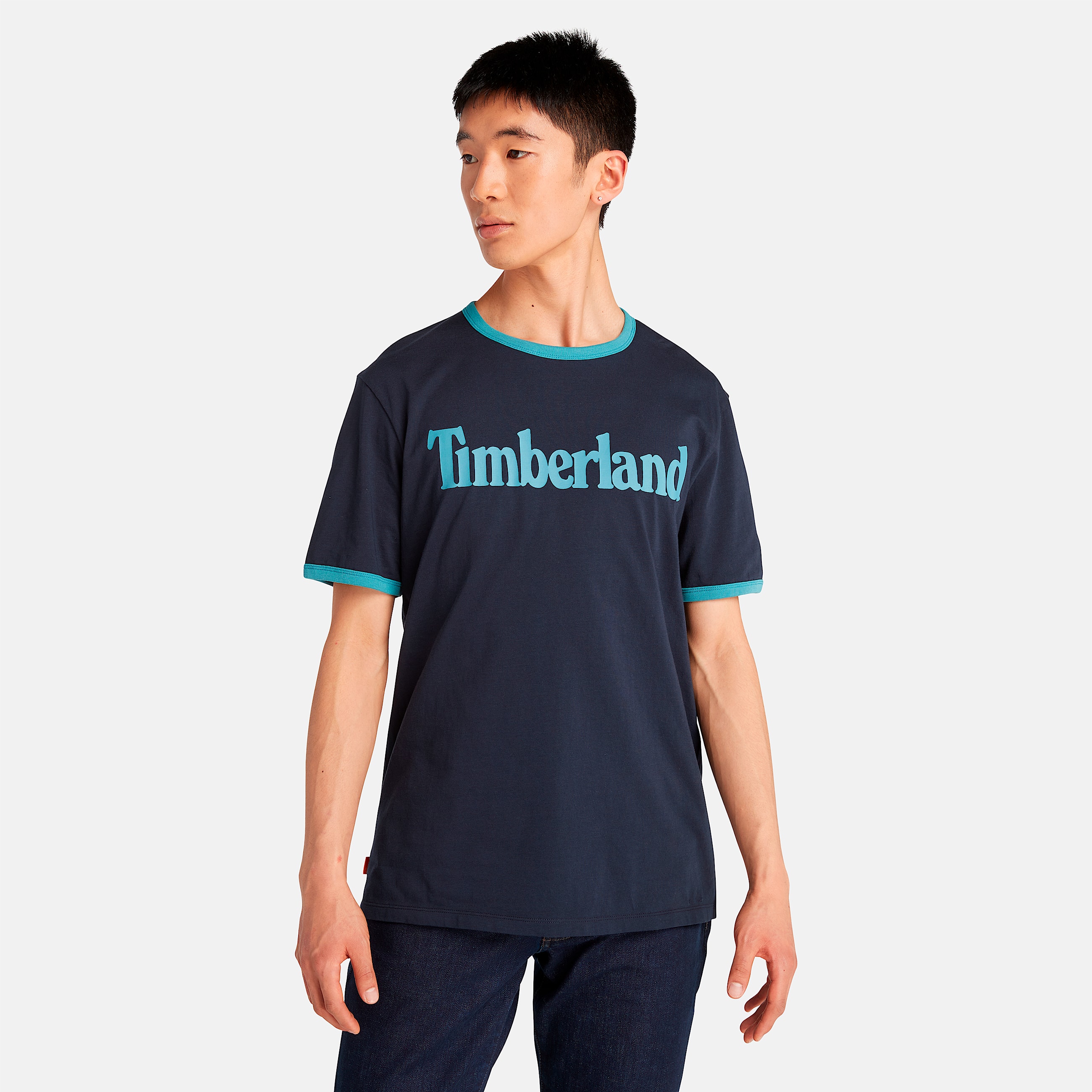 Mens LinearLogo Ringer TShirt TBL Dark SapphireStorm Blue HERO