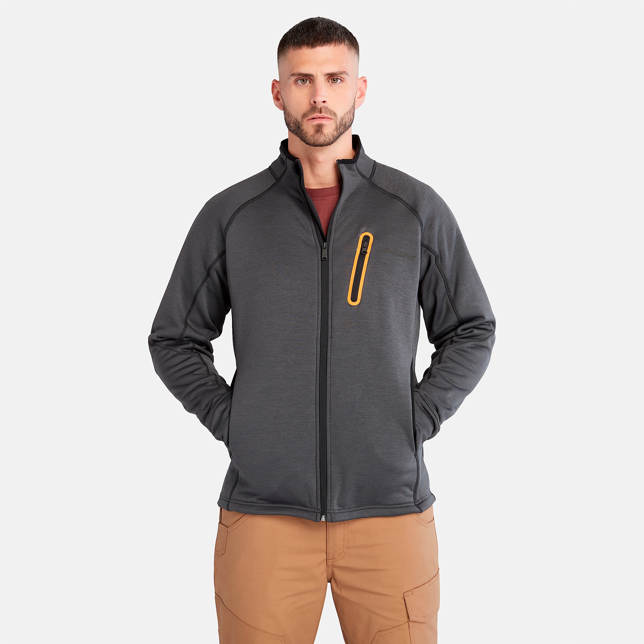 Mens Timberland PRO Reaxion FullZip AthleticFit Fleece Jacket TBL Charcoal HeatherCharcoal HERO