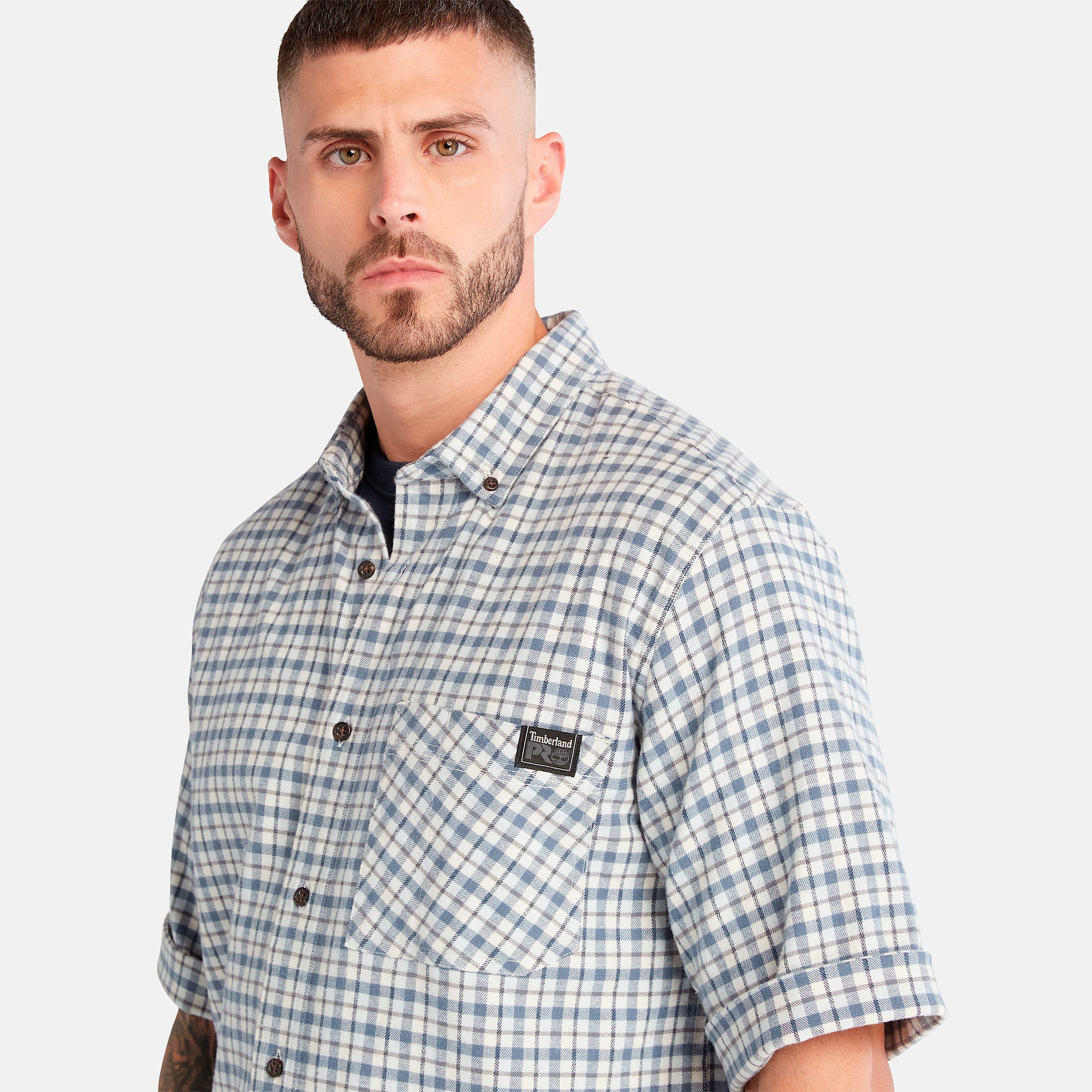 Mens Timberland PRO Woodfort Lightweight Flannel Flex Shirt TBL Skyway ALT2