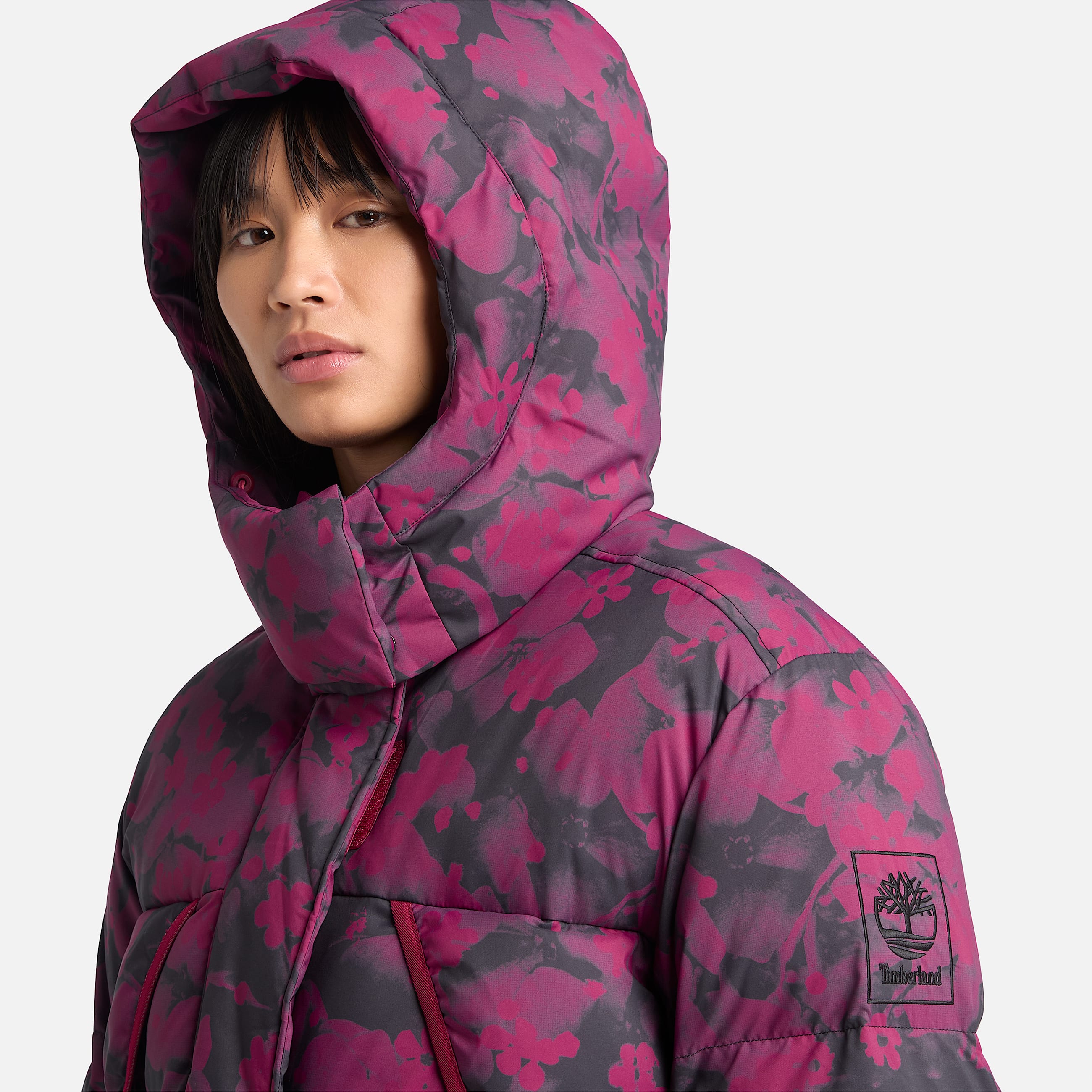 Womens Howker Recycled Down Puffer Jacket TBL Floral Red Beet Print ALT2
