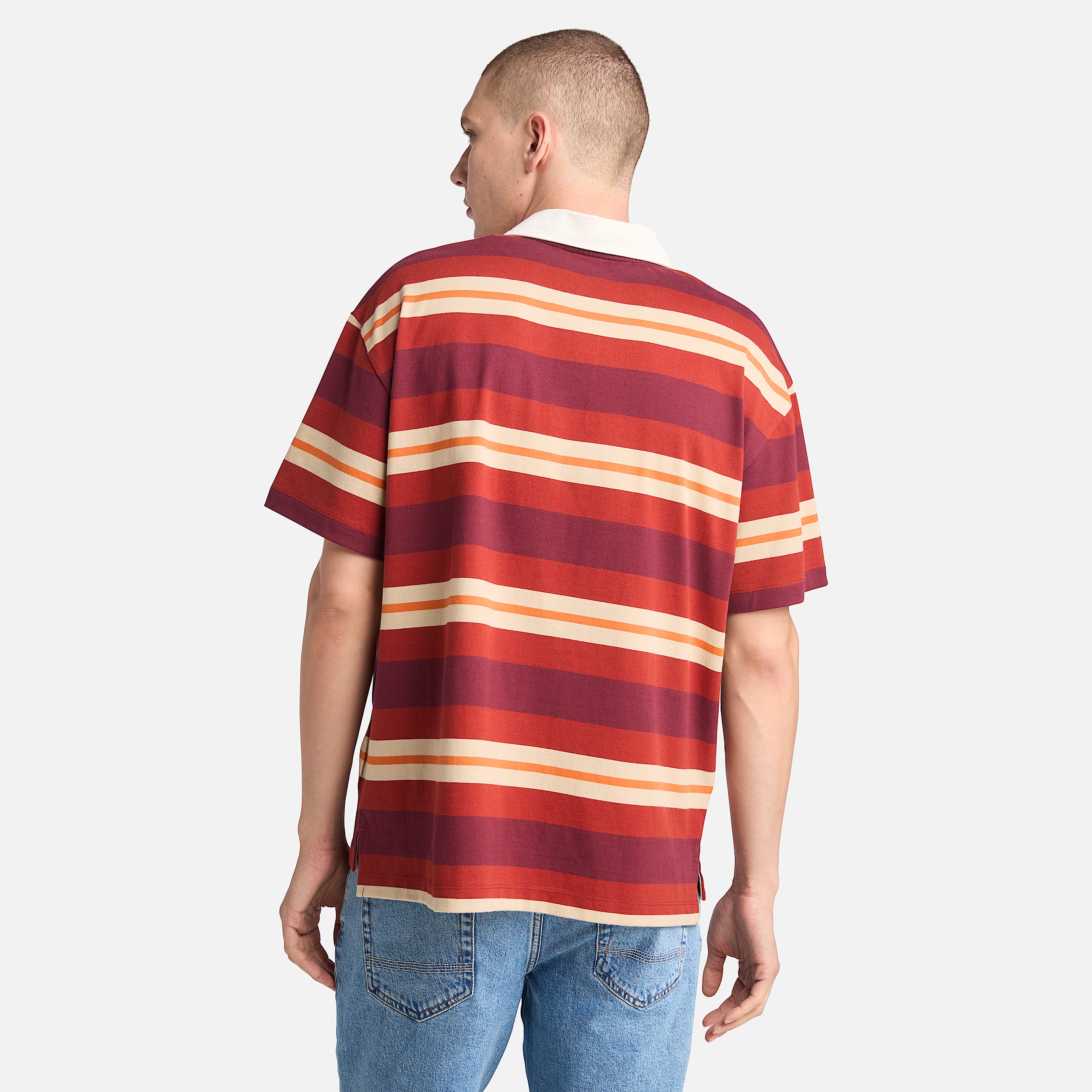 Mens ShortSleeve Striped Rugby Polo TBL Burnt Henna ALT9