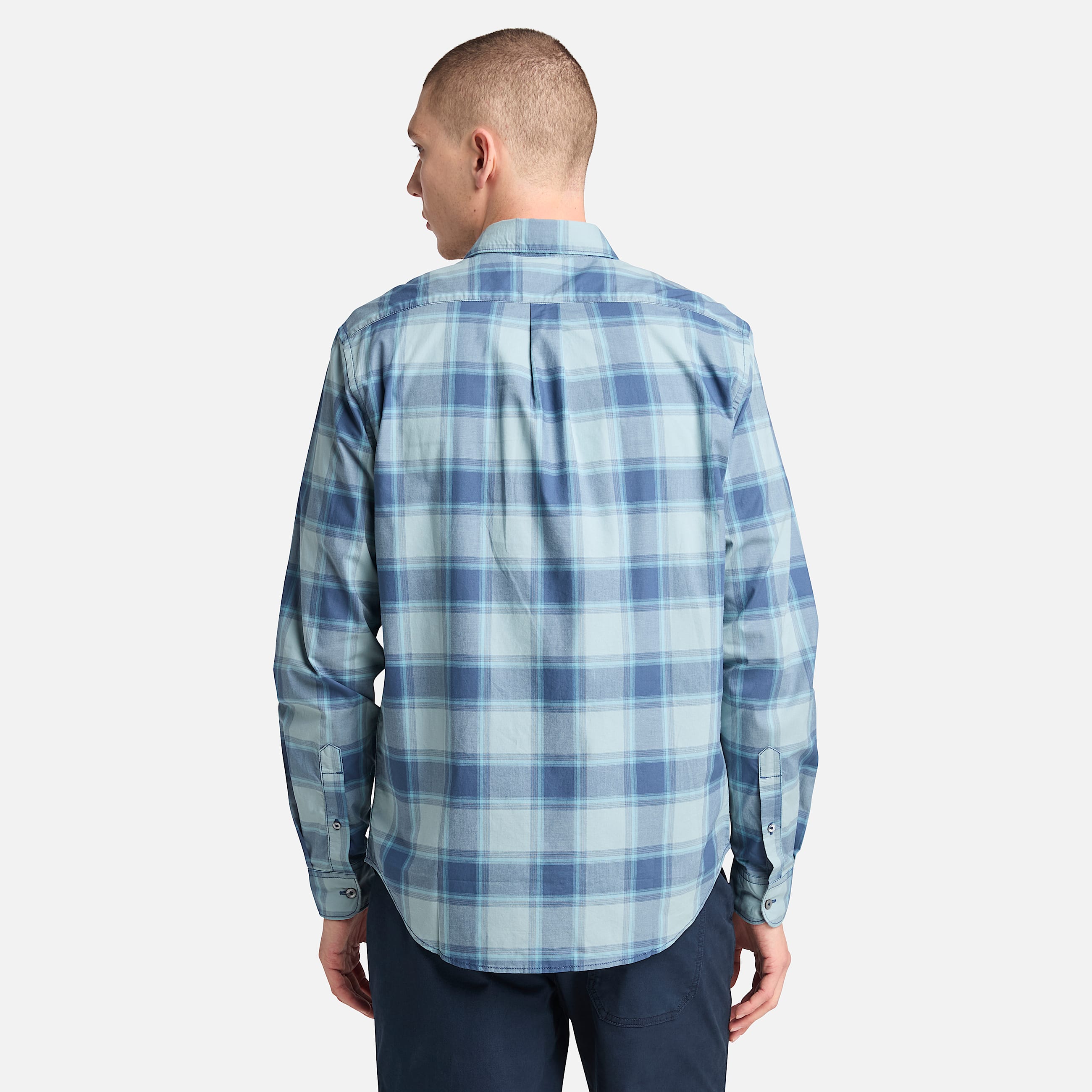 Mens Poplin Check Shirt TBL Dark Denim ALT9